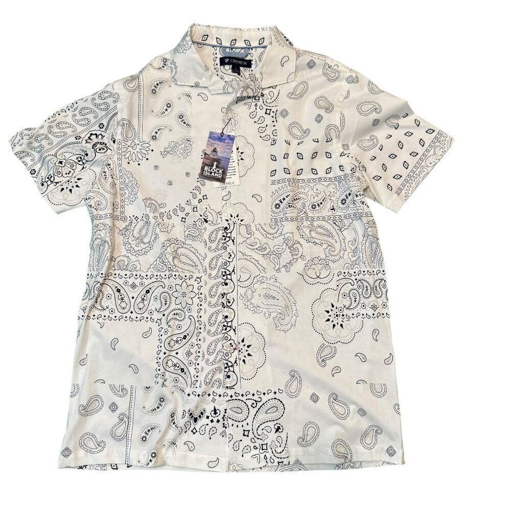 NWT Cremieux black and white paisley polo men's shirt. Short Sleeve.  Size: L